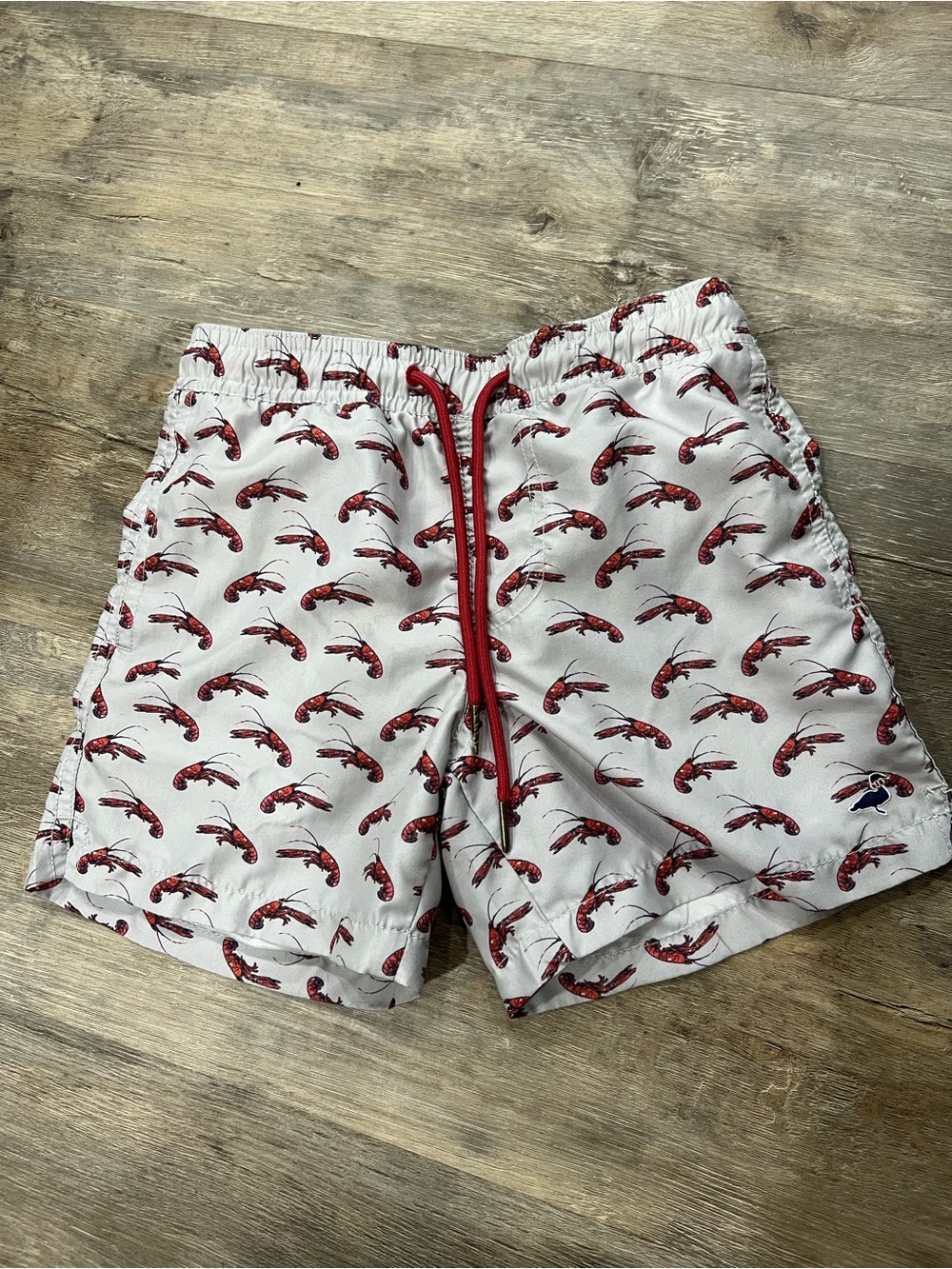 Properly Tied Light Grey Swim Trunks with Red Lobster Print